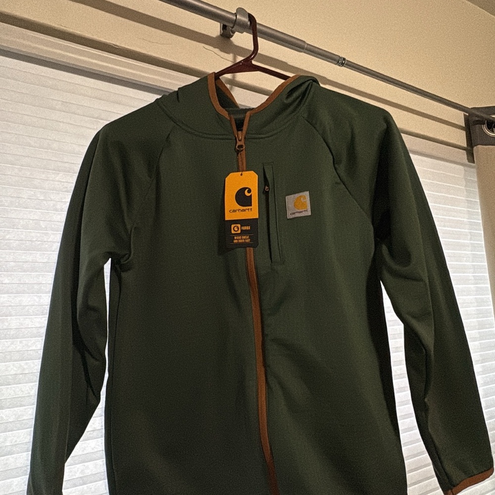 Carhartt Forest Green Hoodie with Tan Trim